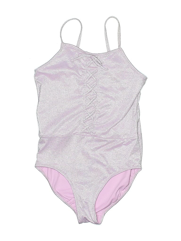 Justice Chevron-herringbone Silver One Piece Swimsuit Size 16 - 18 - photo 1