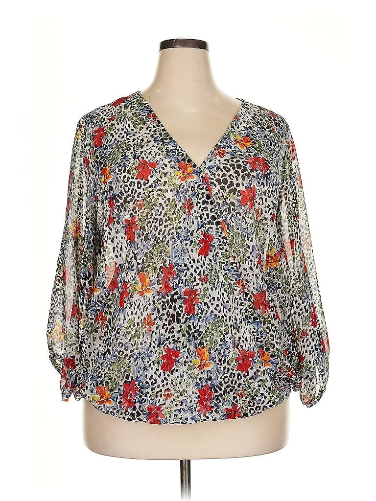 Pre-owned I.n. Studio 3/4 Sleeve Blouse In Gray