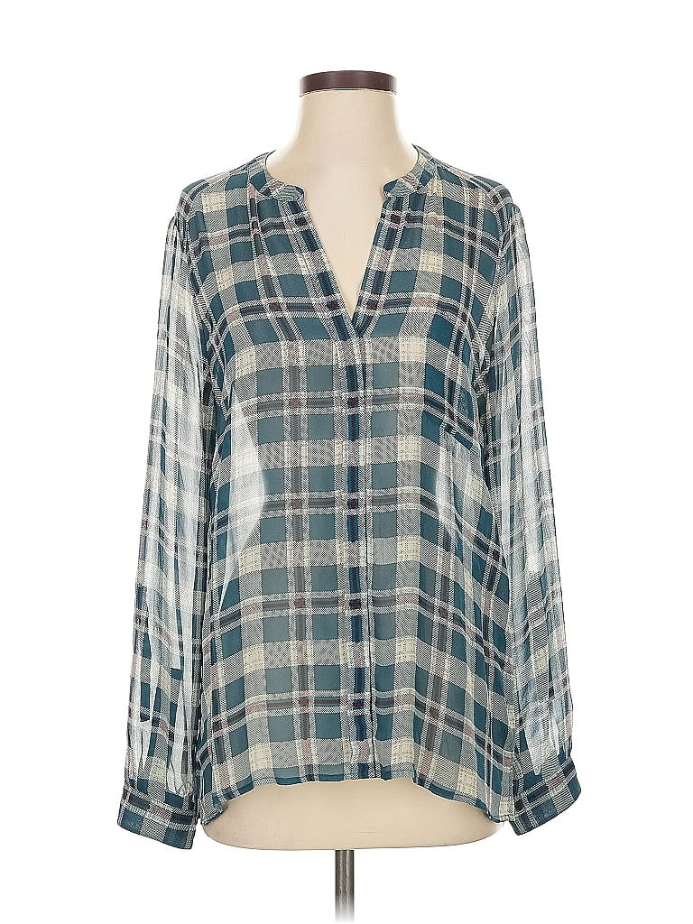 Joie 100% Silk Plaid Gray Long Sleeve Silk Top Size S - photo 1
