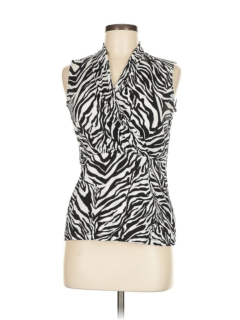 Jones New York Signature Ivory Black Sleeveless Blouse Size M - photo 1