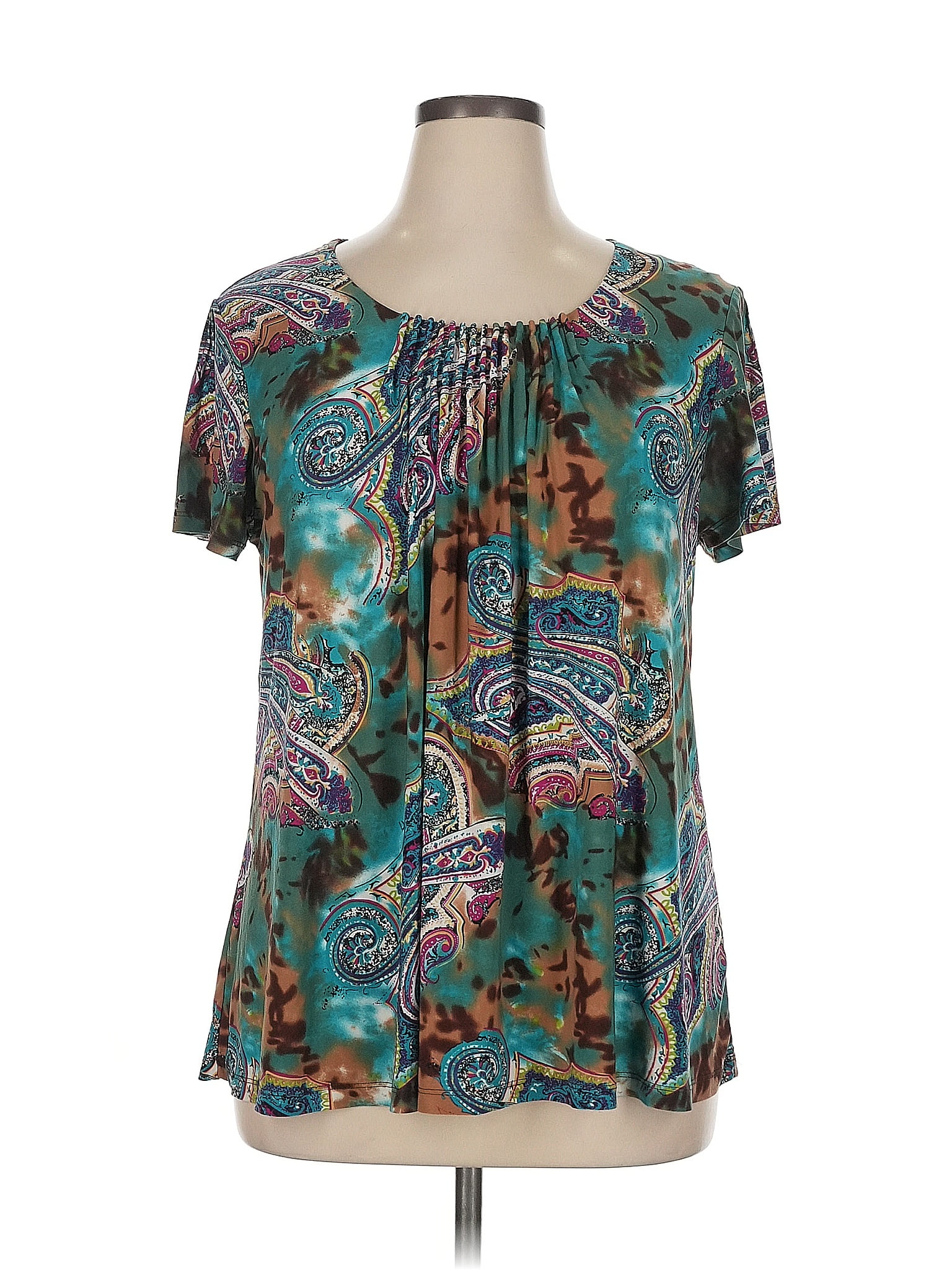 Kim Rogers Teal Short Sleeve Blouse Size XL