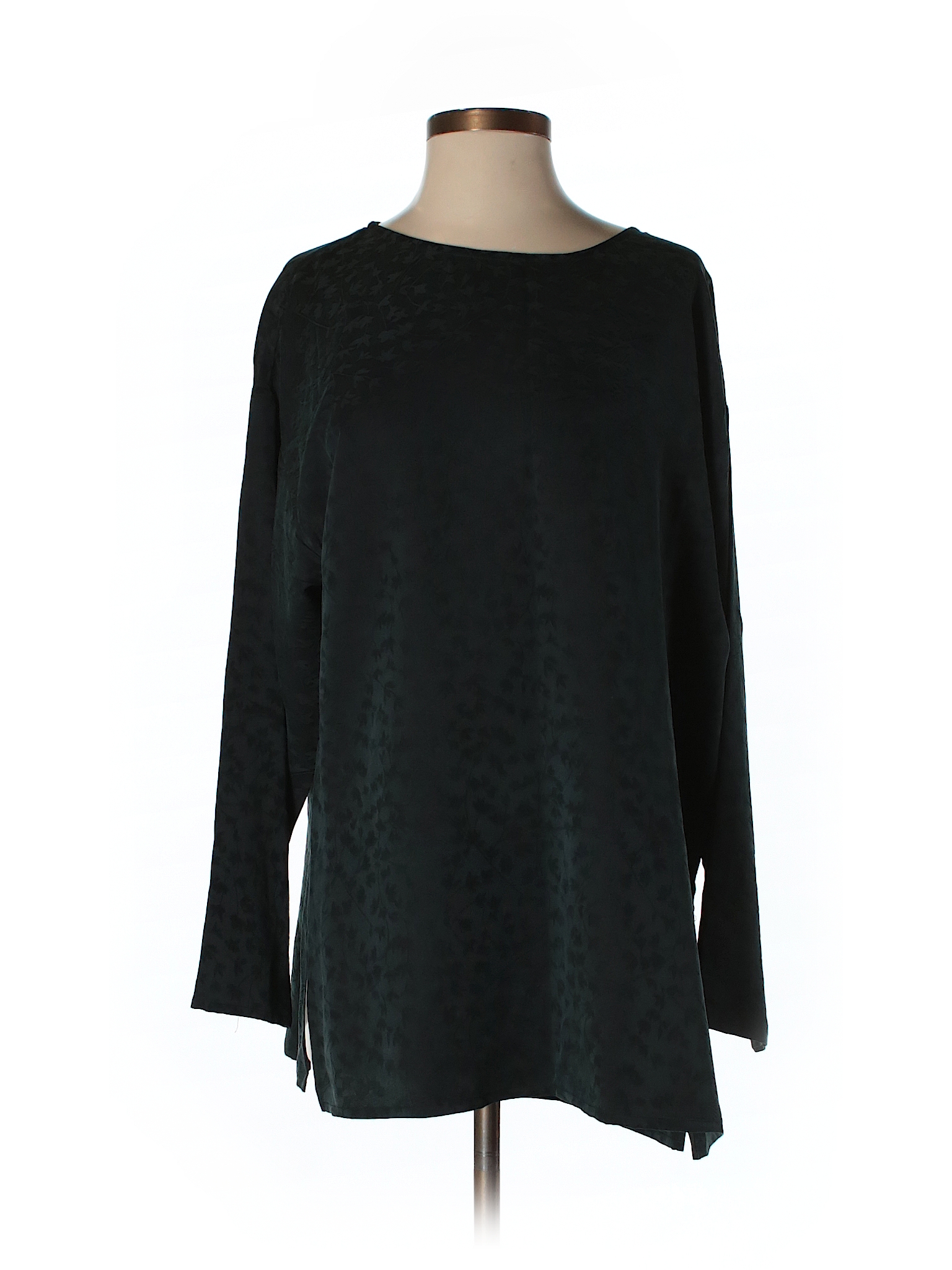 Eileen Fisher 100% Silk Solid Black Long Sleeve Silk Top Size S - 81% ...