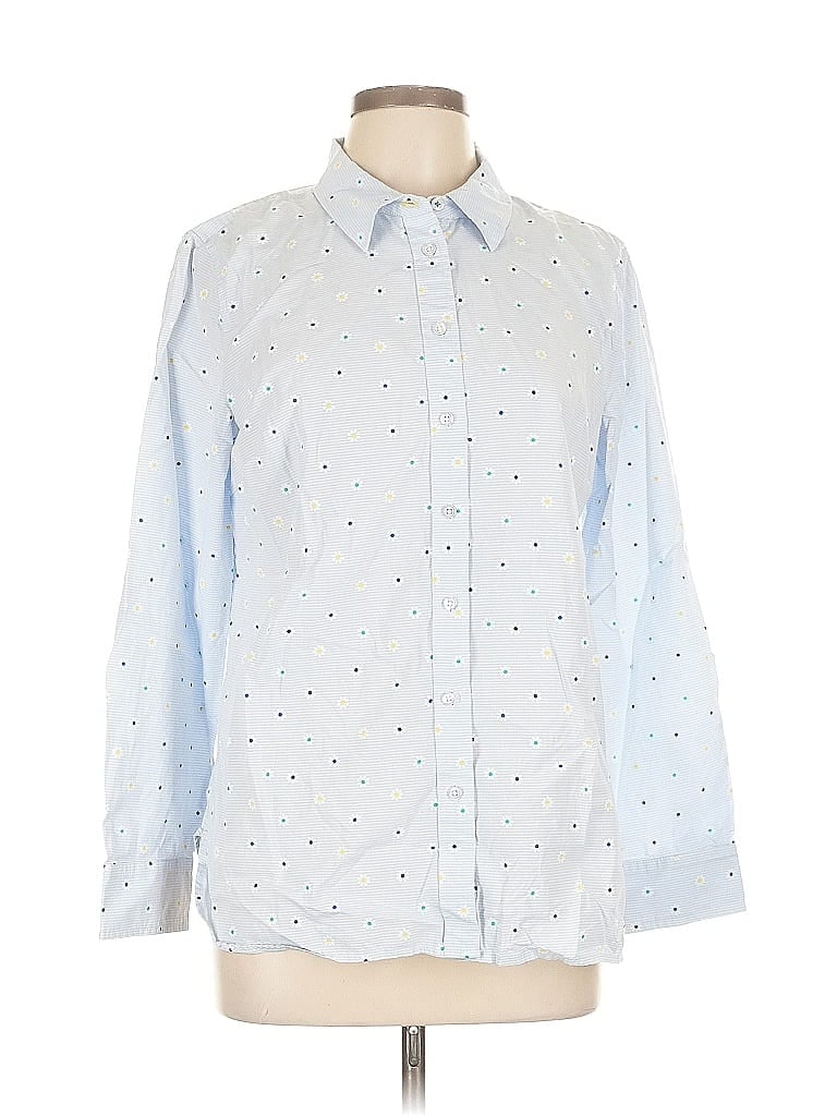 Talbots Outlet 100% Cotton Polka Dots Blue Long Sleeve Button-Down Shirt Size L - photo 1