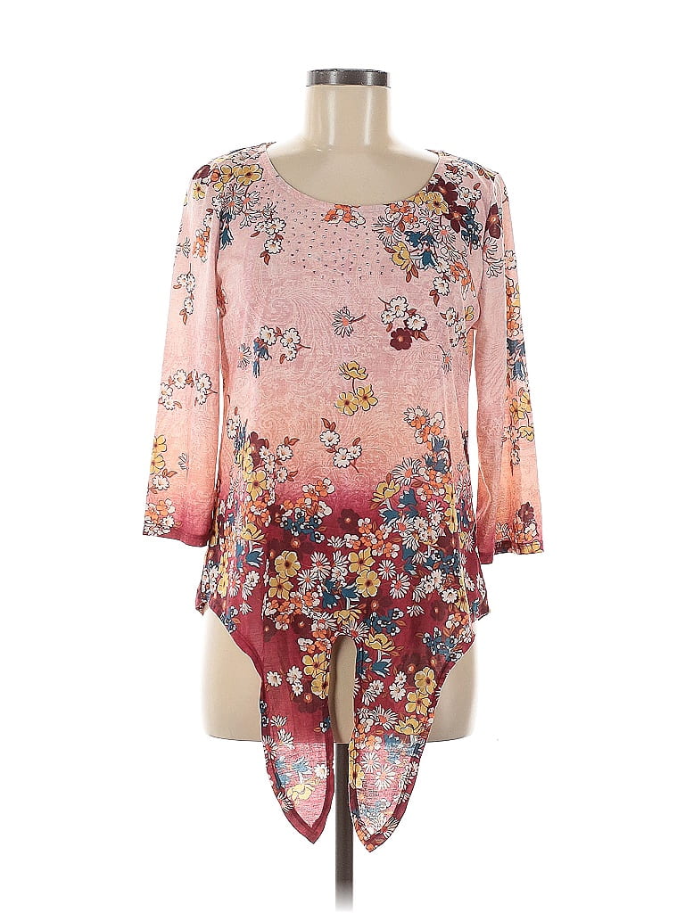 One World 100% Polyester Pink 3/4 Sleeve Blouse Size M - photo 1