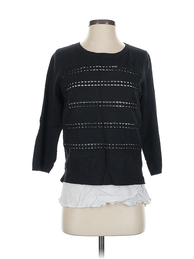 Pre-owned Angel Of The North 3/4 Sleeve Top Black Crew Neck Tops