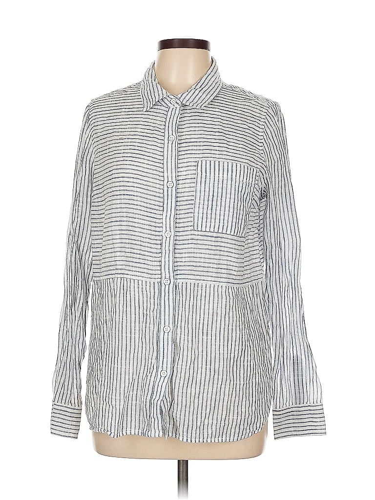 BKE 100% Cotton Stripes Silver Long Sleeve Button-Down Shirt Size L - photo 1