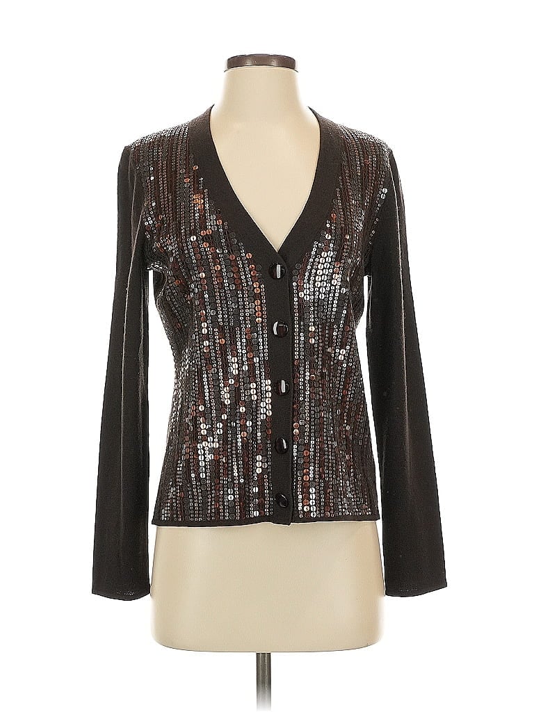 Click to view more detailed imagery on our partner's website Pre-owned St John Wool Cardigan Sweater In Silver