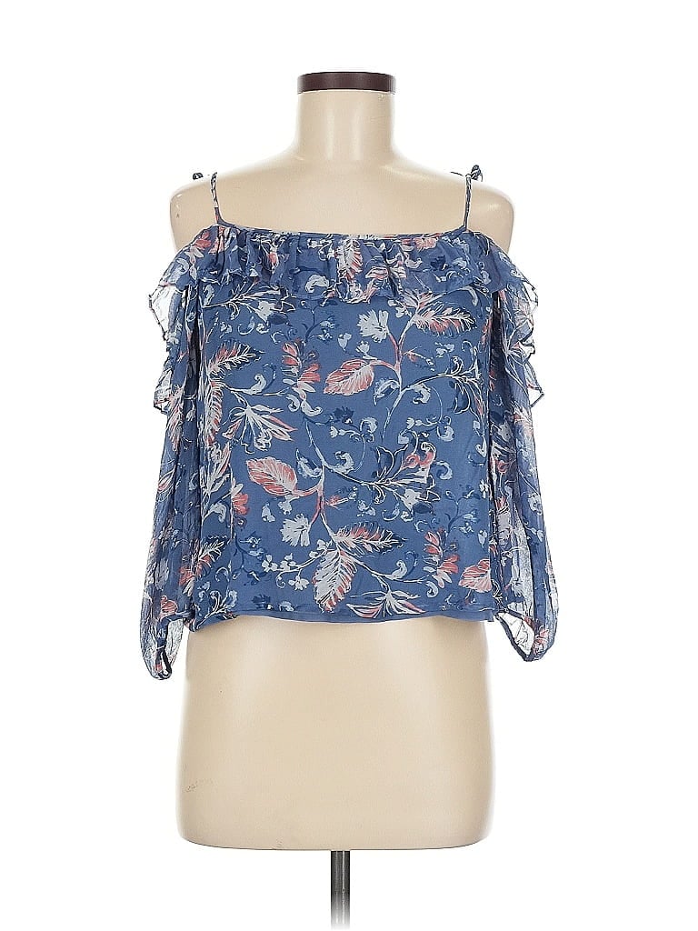 Pre-owned Ella Moss Sleeveless Silk Top Blue Cold Shoulder Neckline Tops
