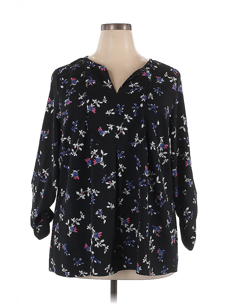 Lane Bryant Outlet 100% Polyester Black 3/4 Sleeve Blouse Size 18 - photo 1