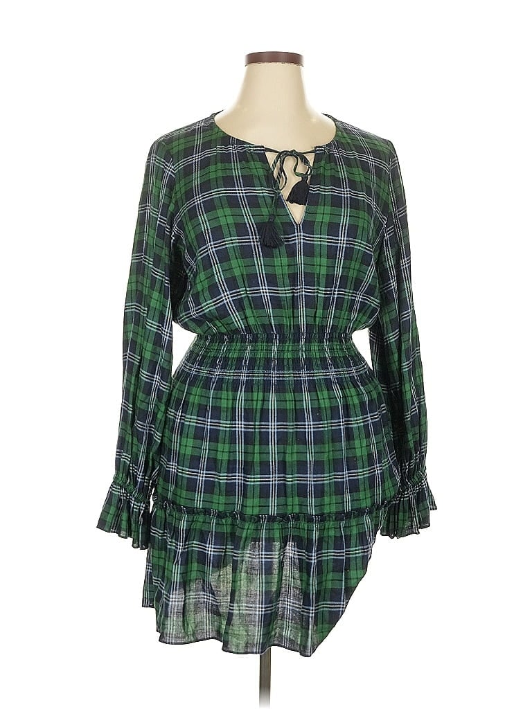Sail to Sable 100% Rayon Plaid Green Casual Dress Size XL - photo 1