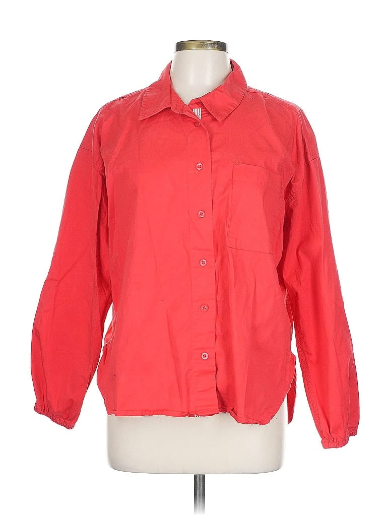 Pre-owned Sundry For Evereve 3/4 Sleeve Button Down Shirt In Red