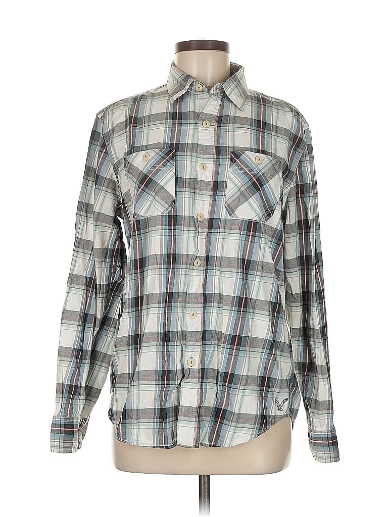 Pre-owned American Eagle Outfitters Long Sleeve Button Down Shirt In Gray