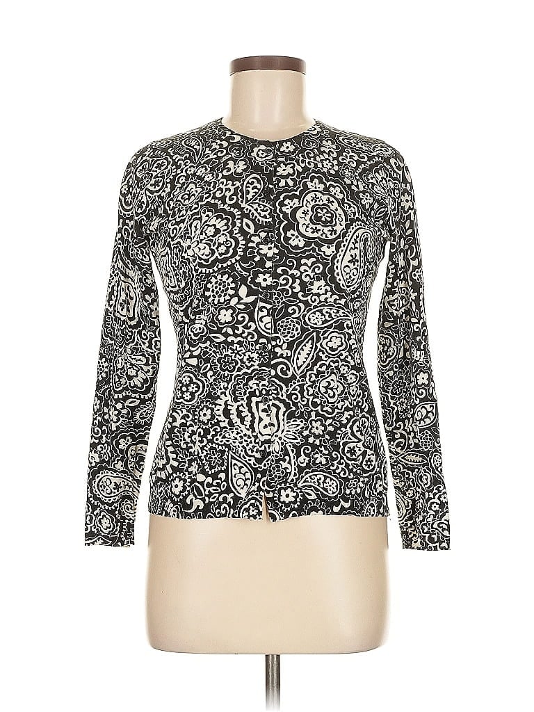 August Silk 100% Silk Paisley Silver Silk Cardigan Size M - photo 1