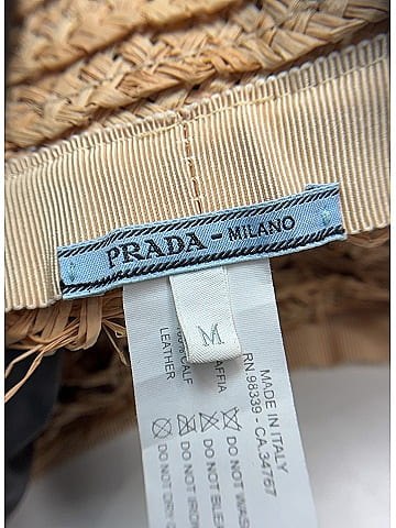 Prada Raffia Paglia Metal Triangle Logo Woven Bucket Hat  (view 2)