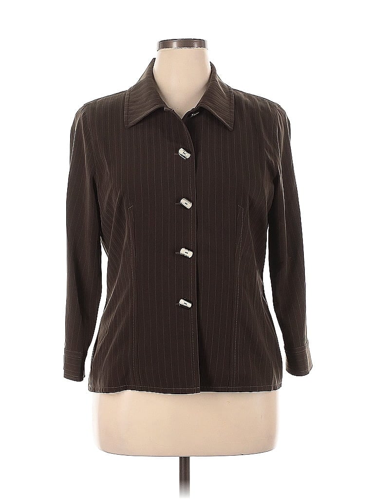 Pre-owned Doncaster Collection 3/4 Sleeve Button Down Shirt In Brown