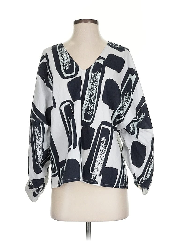 Frances Valentine 100% Cotton Silver 3/4 Sleeve Blouse Size S - photo 1