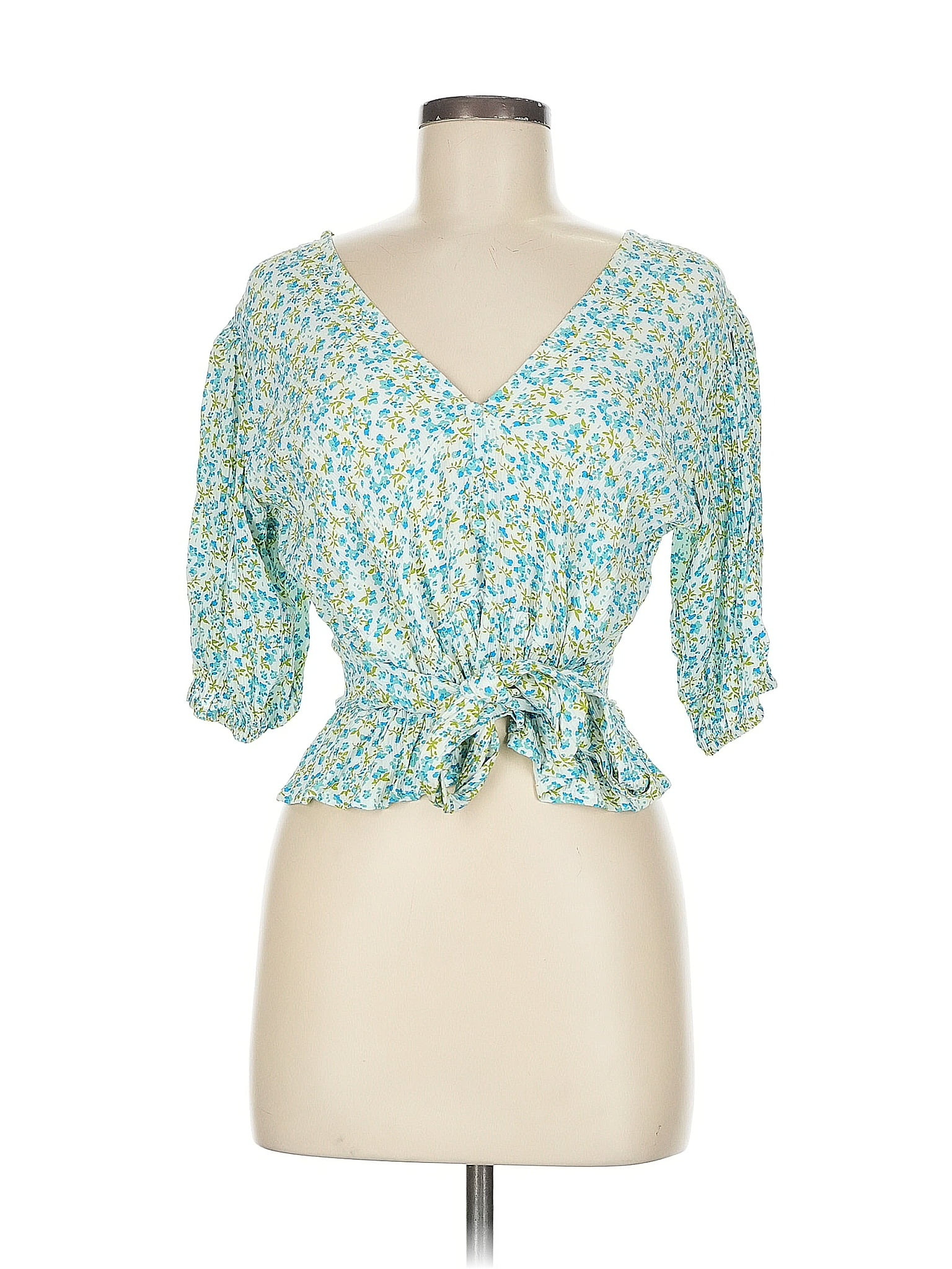 Faithfull the Brand 100% Rayon Green 3/4 Sleeve Blouse Size M