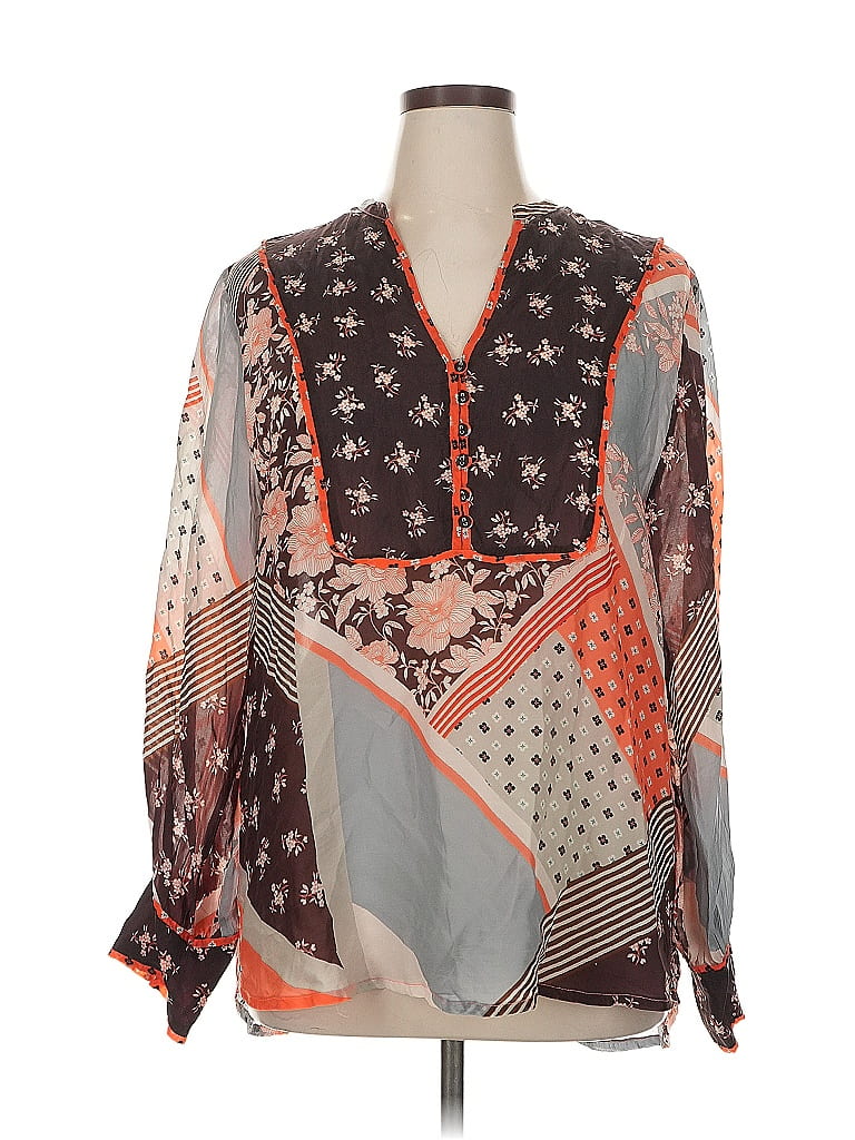 Johnny Was 100% Rayon Brown Long Sleeve Blouse Size XL - photo 1
