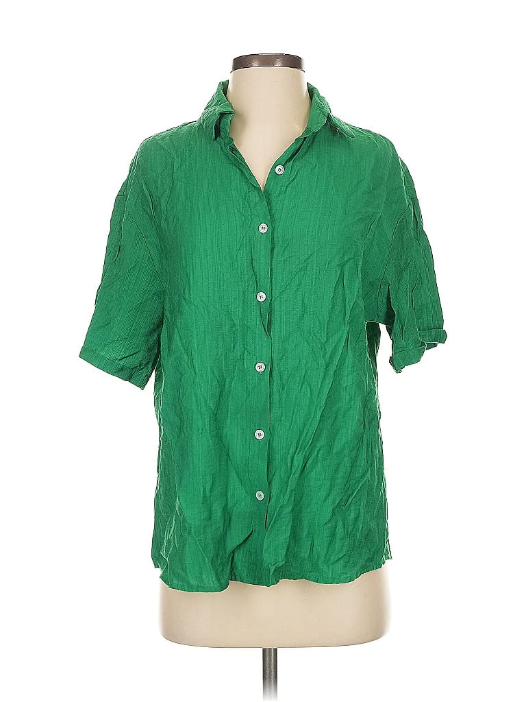 Pre-owned Unbranded Short Sleeve Blouse In Green