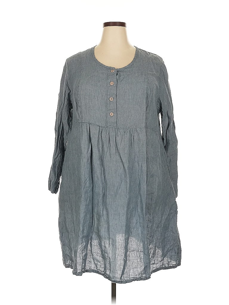 Flax 100% Flax Gray Blue Casual Dress Size 18 (1G) - photo 1