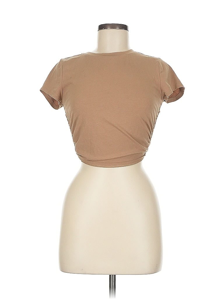 Pre-owned Beige Botany Short Sleeve Top Tan Keyhole Neckline Tops In Brown