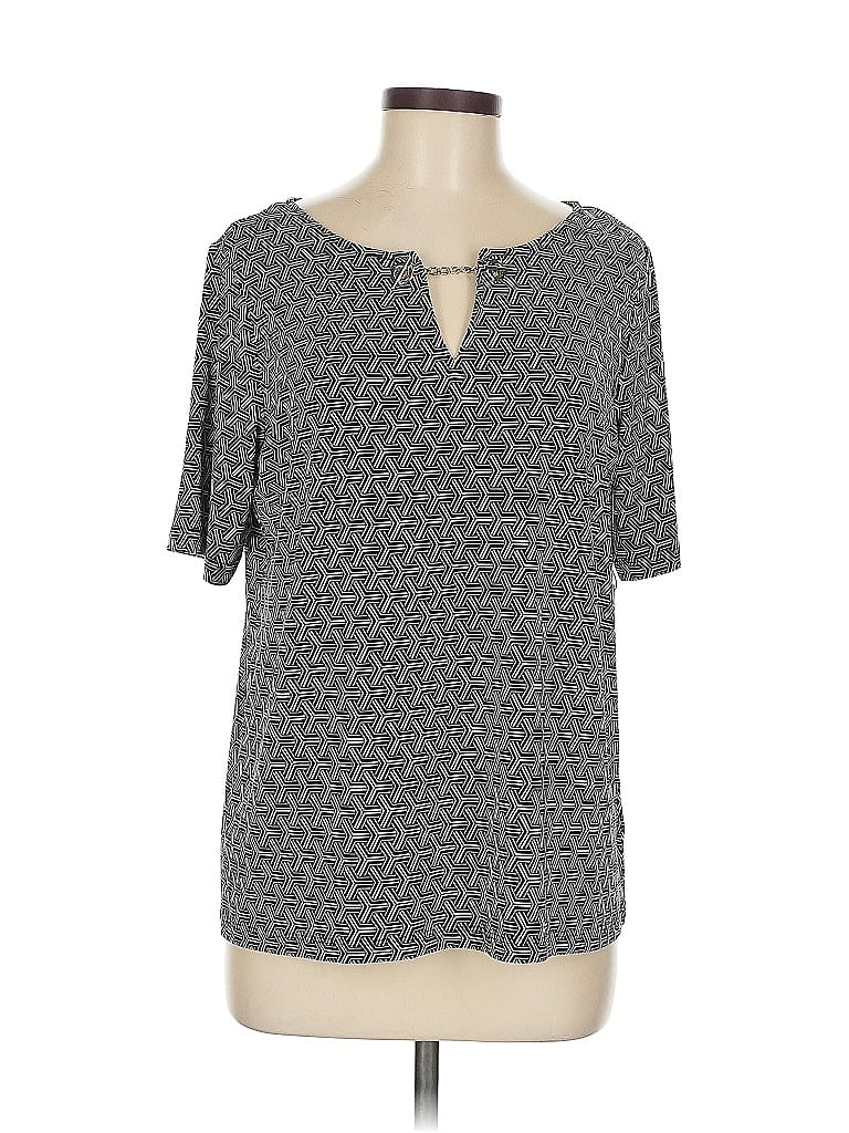 Tahari Short Sleeve Top Gray Keyhole Neckline Tops In Gray