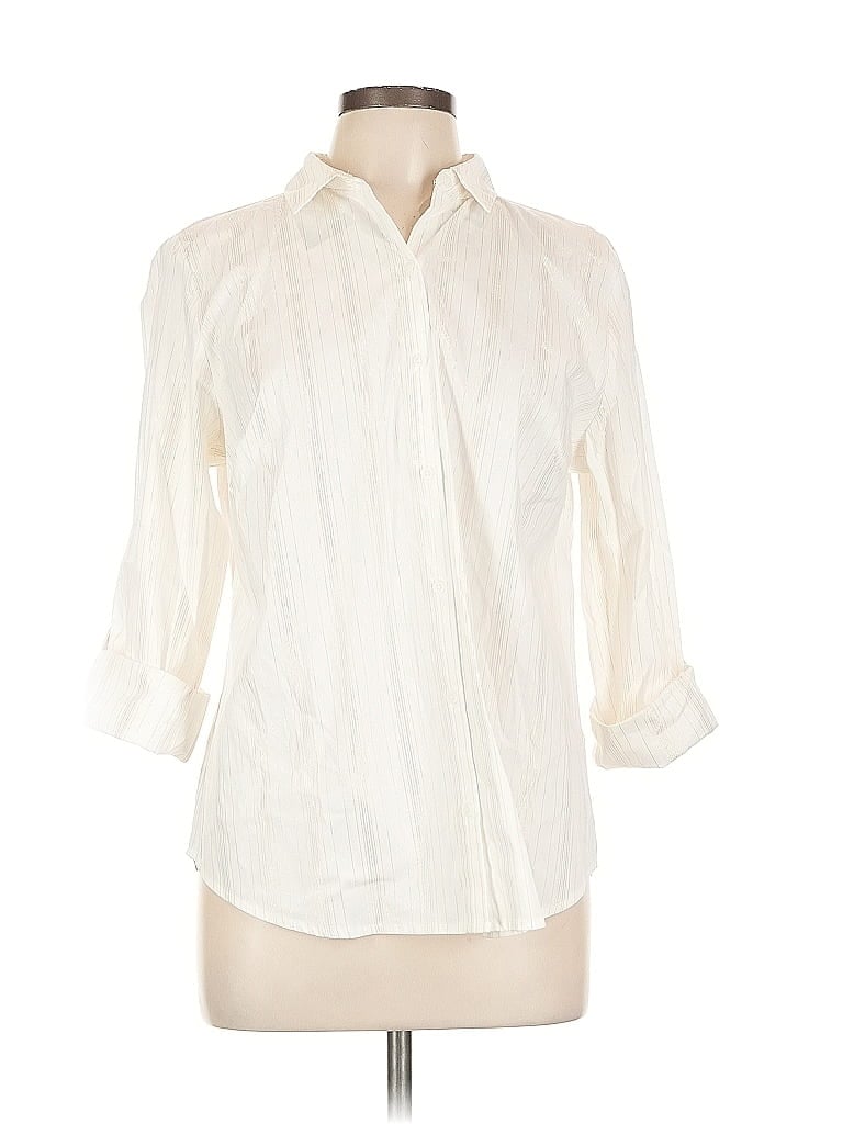 Pre-owned Apt. 9 3/4 Sleeve Button Down Shirt In White