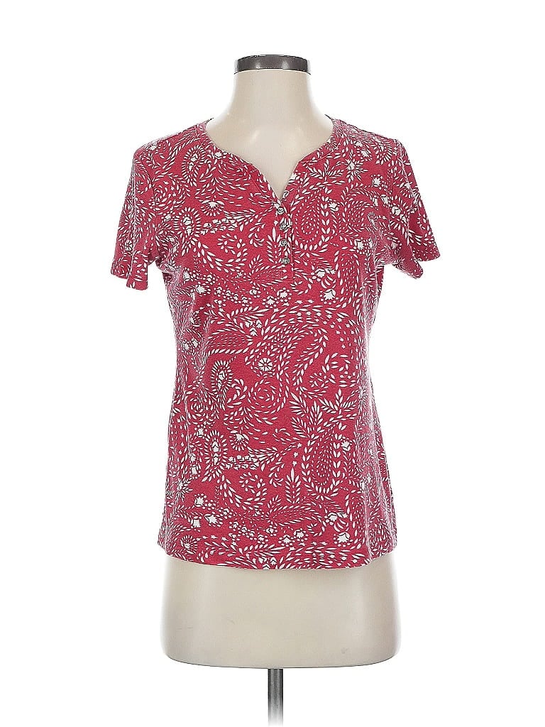 Pre-owned Karen Scott Short Sleeve Henley Shirt In Red