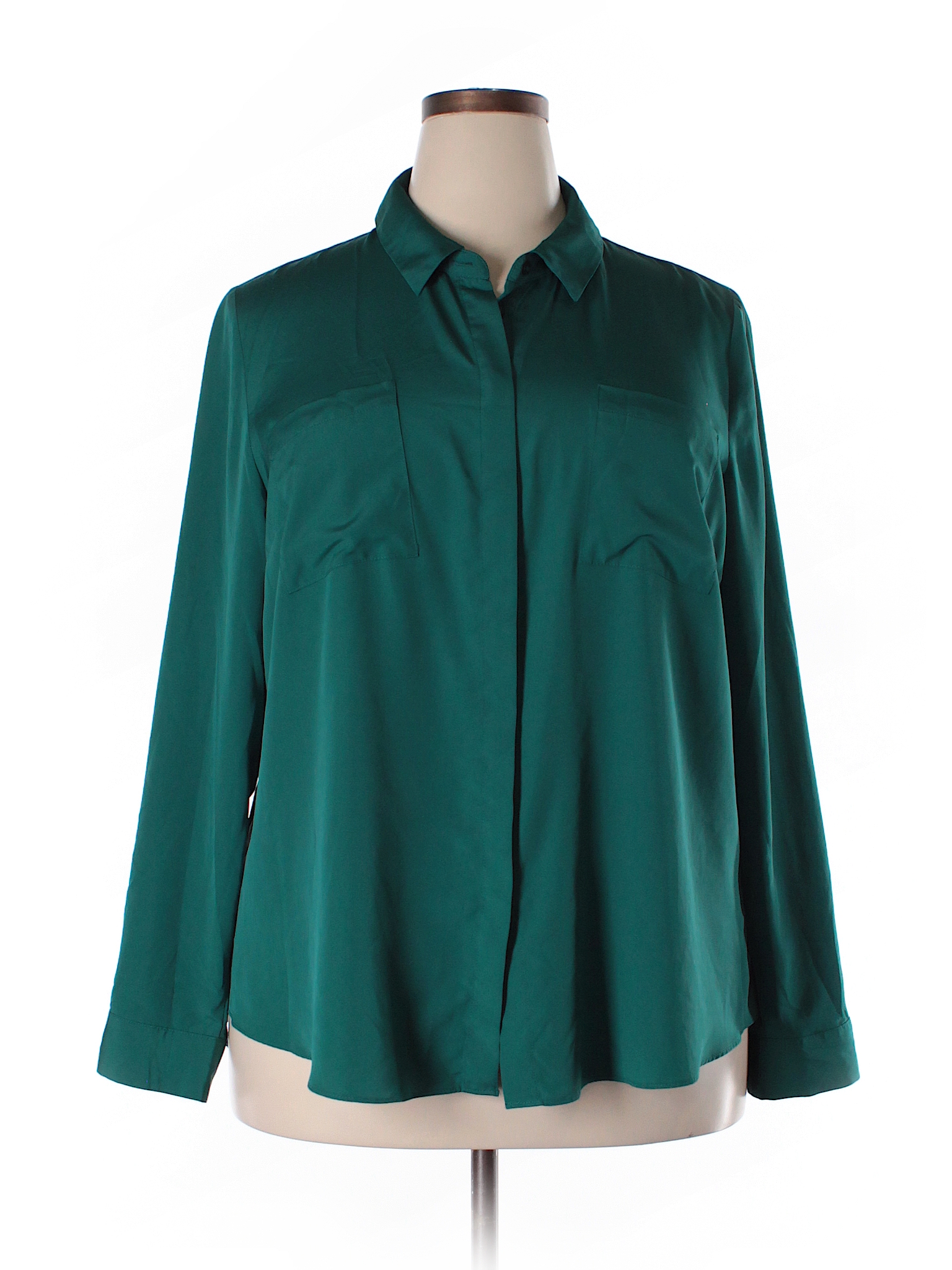 Lane Bryant 100 Polyester Solid Teal Long Sleeve Blouse Size 18 20