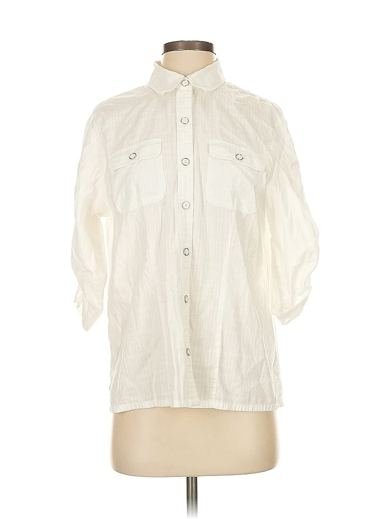 Pre-owned Karen Scott 3/4 Sleeve Button Down Shirt In White