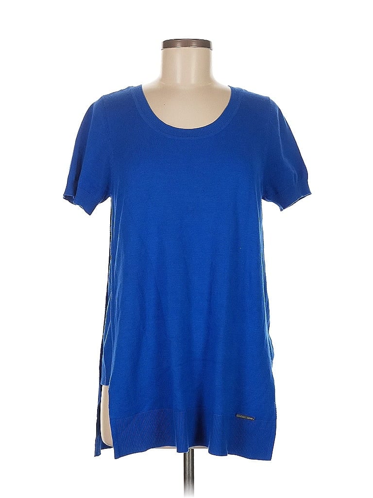 Pre-owned Michael Michael Kors Short Sleeve Top Blue Scoop Neck Tops