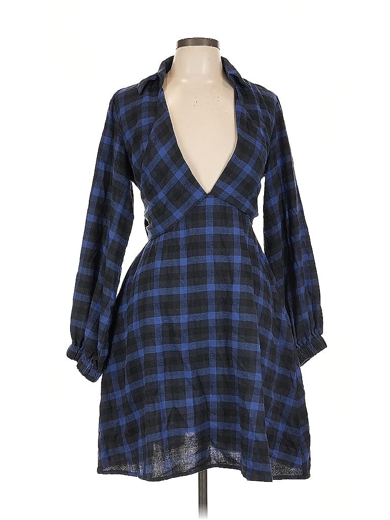 Suzanne Betro 100% Cotton Plaid Blue Black Casual Dress Size L - photo 1