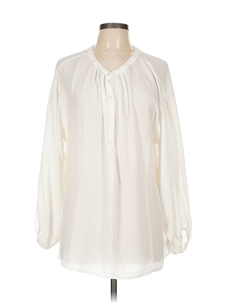 Pre-owned Max Studio Long Sleeve Blouse In White