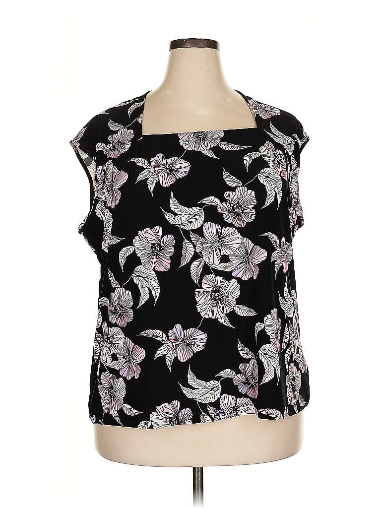 Pre-owned Kasper Short Sleeve Blouse In Black