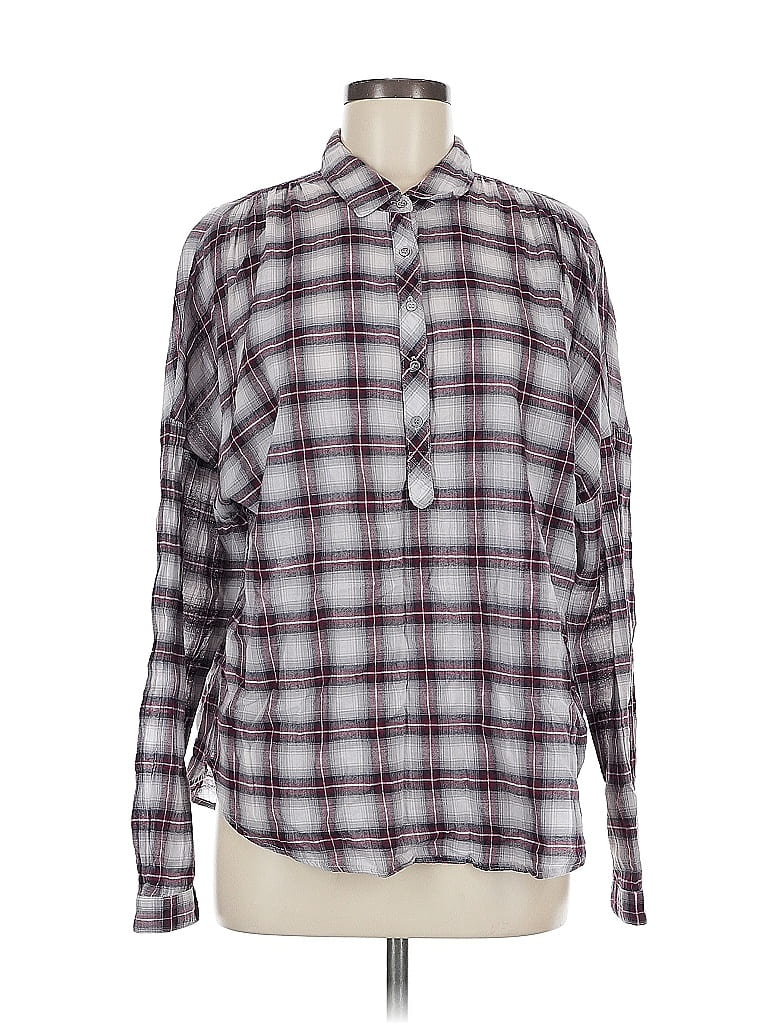 Xirena 100% Cotton Plaid Gray Long Sleeve Blouse Size M - photo 1