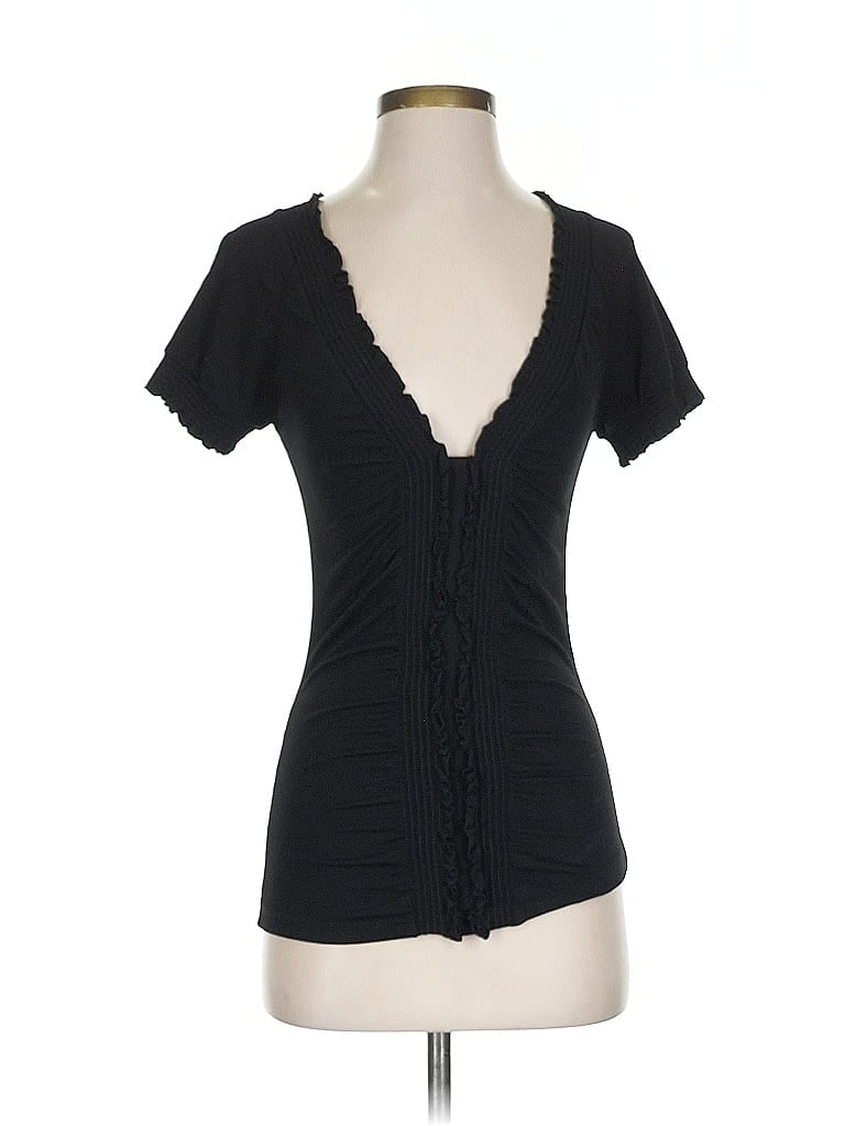 Pre-owned Bcbgmaxazria Short Sleeve Top Black Sweetheart Neckline Tops