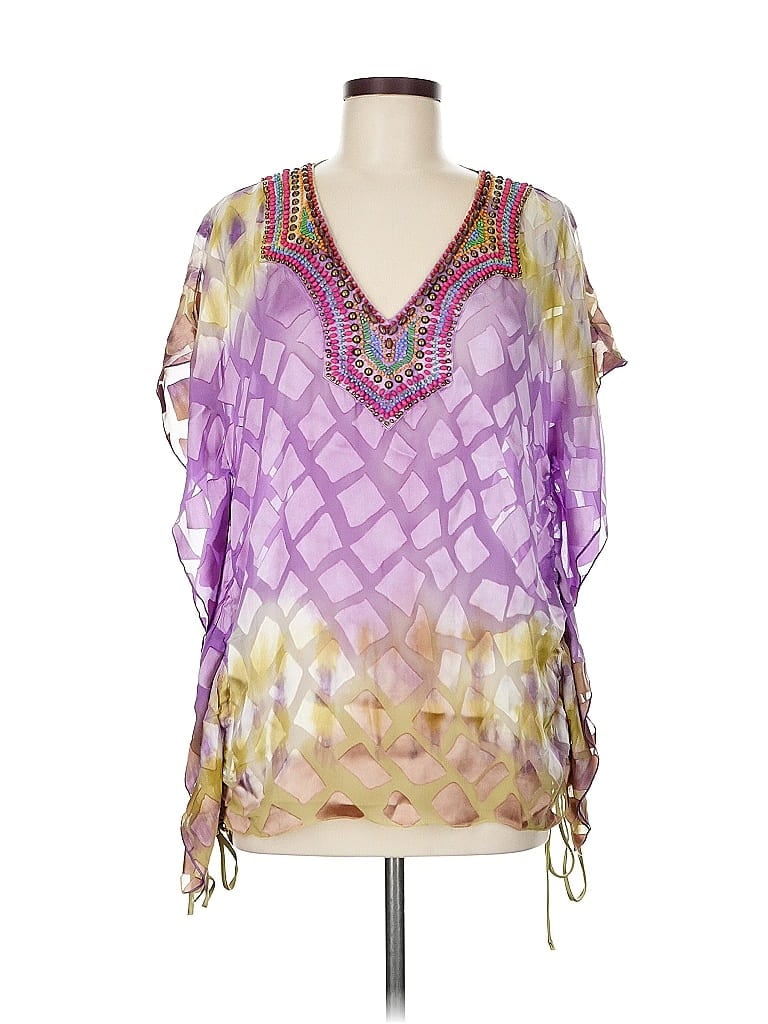 Hale Bob Purple 3/4 Sleeve Silk Top Size M - photo 1