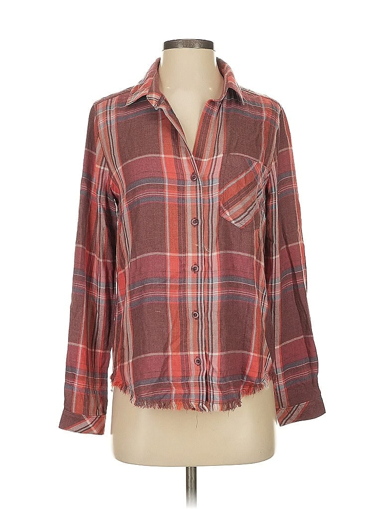 Cloth & Stone Plaid Brown 3/4 Sleeve Button-Down Shirt Size XS - photo 1