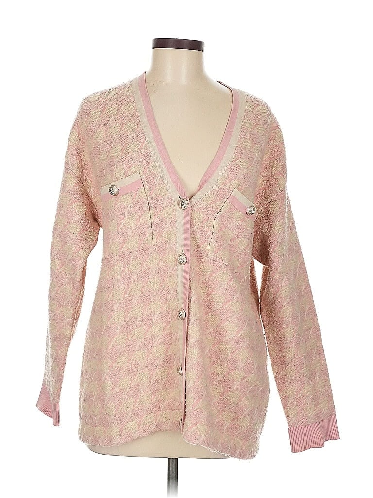 Sandro Houndstooth Pink Cardigan Size Med (2) - photo 1