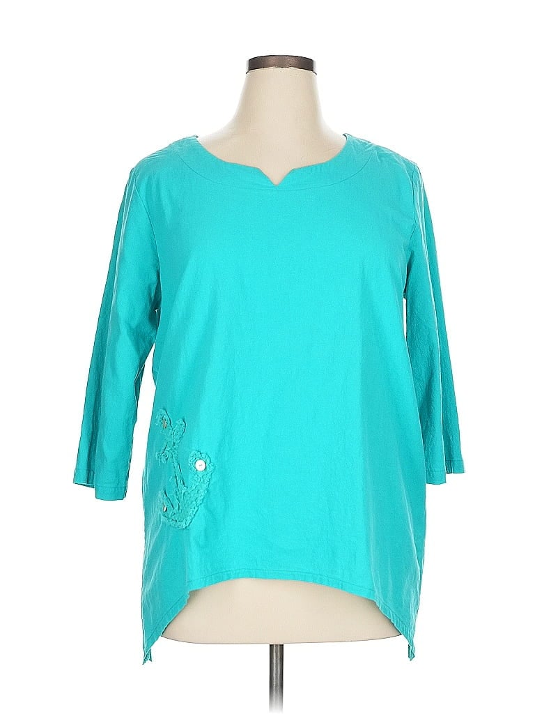 Palm Grove 100% Cotton Teal 3/4 Sleeve Top Size XL - photo 1
