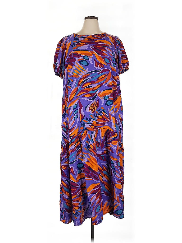 Terra & Sky 100% Viscose Print Purple Casual Dress Size 1X - photo 1