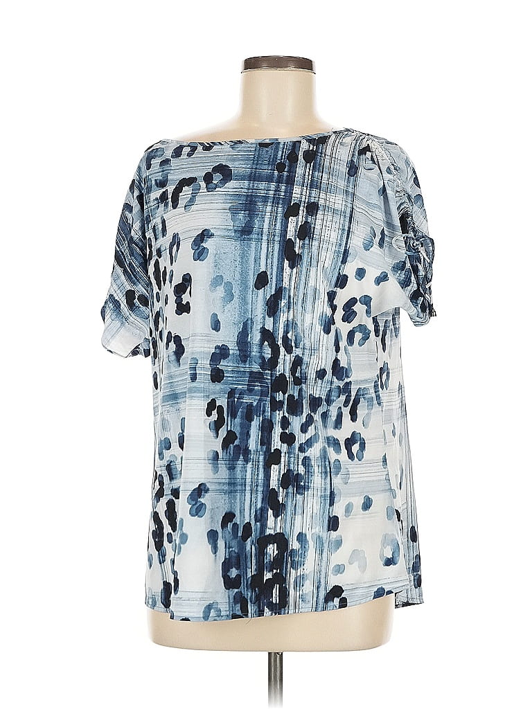 Belle By Kim Gravel Blue Short Sleeve Blouse Size M - photo 1