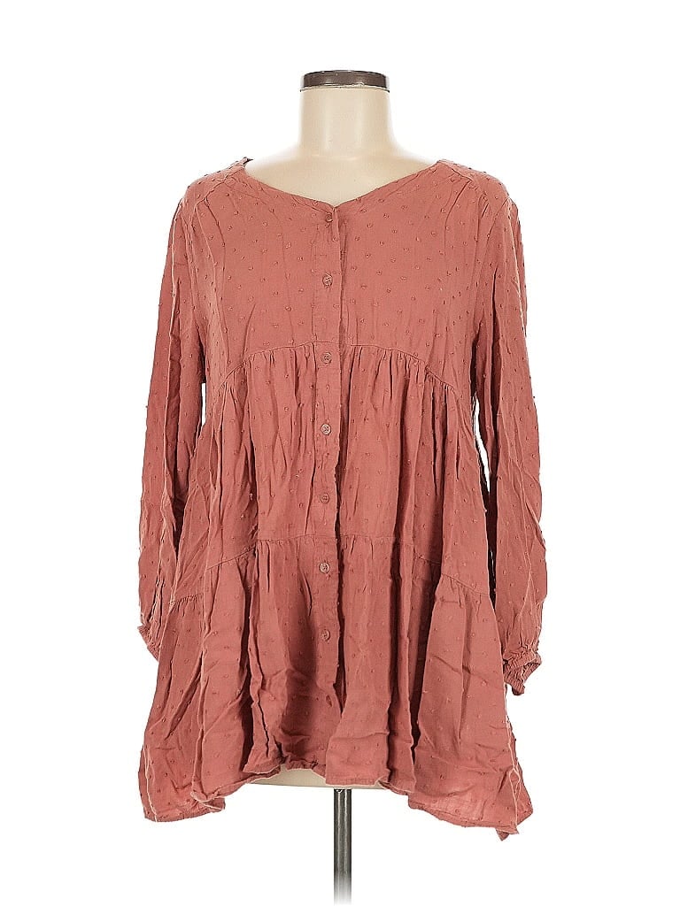 Easel 100% Rayon Brown Long Sleeve Blouse Size M - photo 1