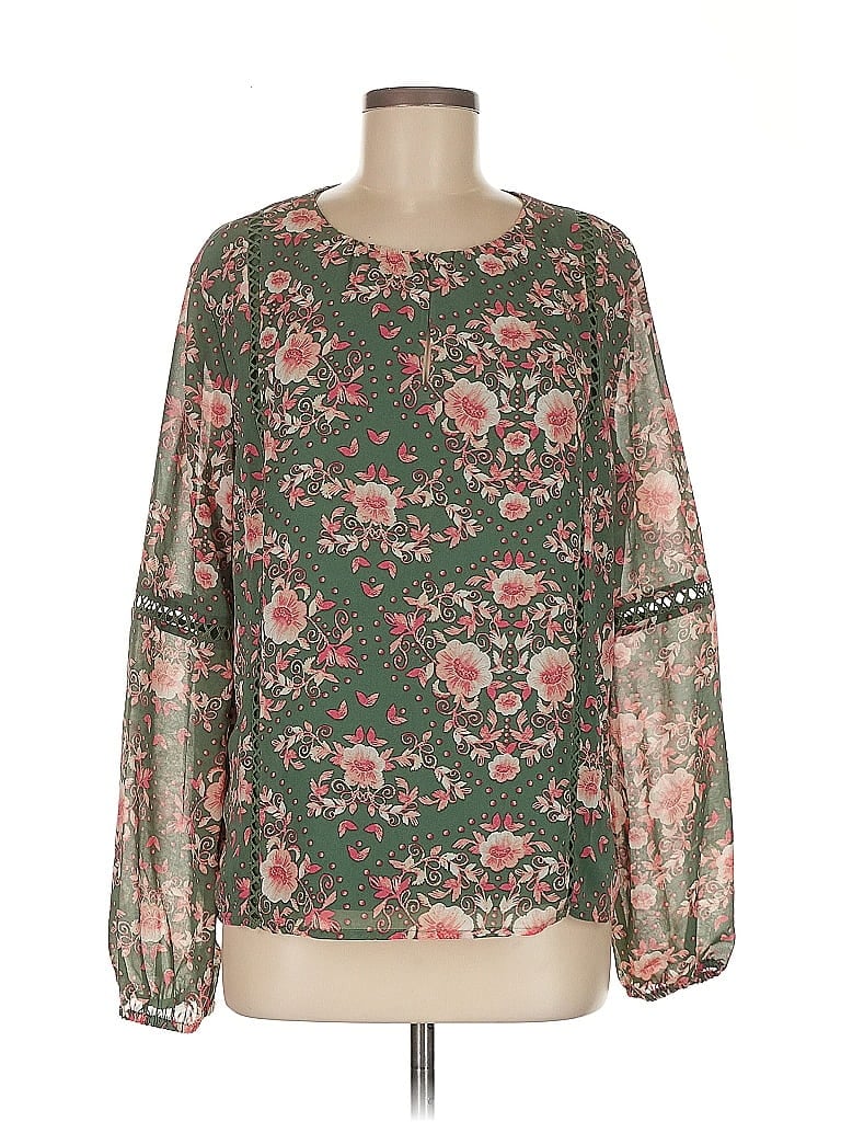 Pre-owned Wayf Long Sleeve Blouse In Green
