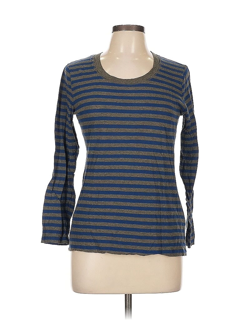 Donna Karan New York 100% Cotton Stripes Blue 3/4 Sleeve T-Shirt Size L - photo 1