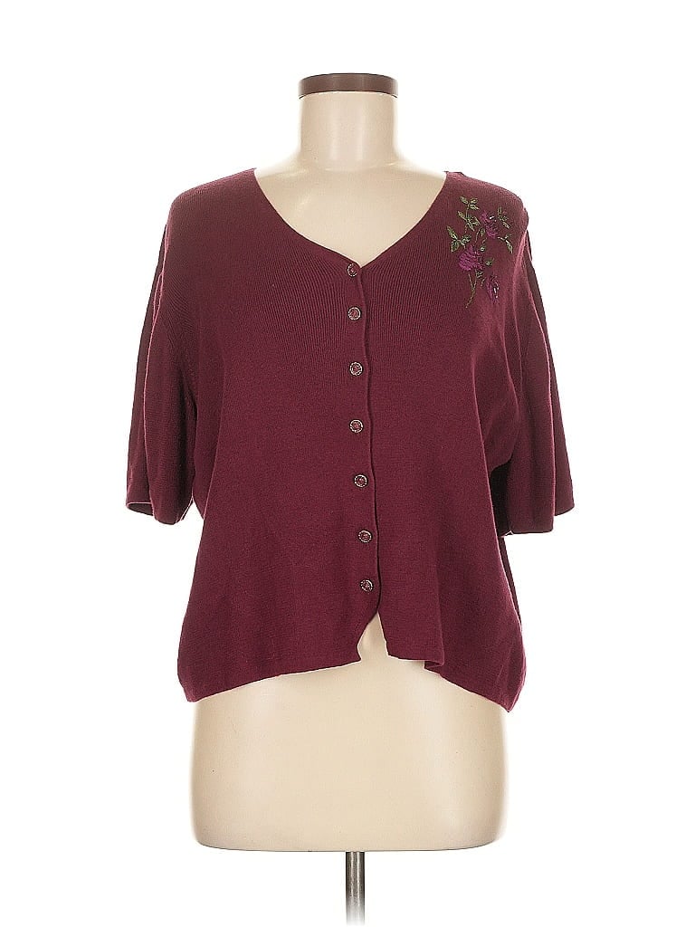 Pre-owned Dressbarn Short Sleeve Blouse In Burgundy