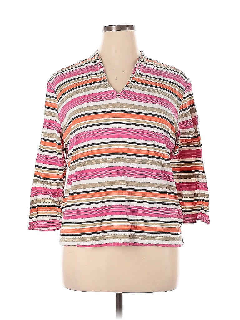 Ruby Rd. Stripes Color Block Pink 3/4 Sleeve Blouse Size XL - photo 1