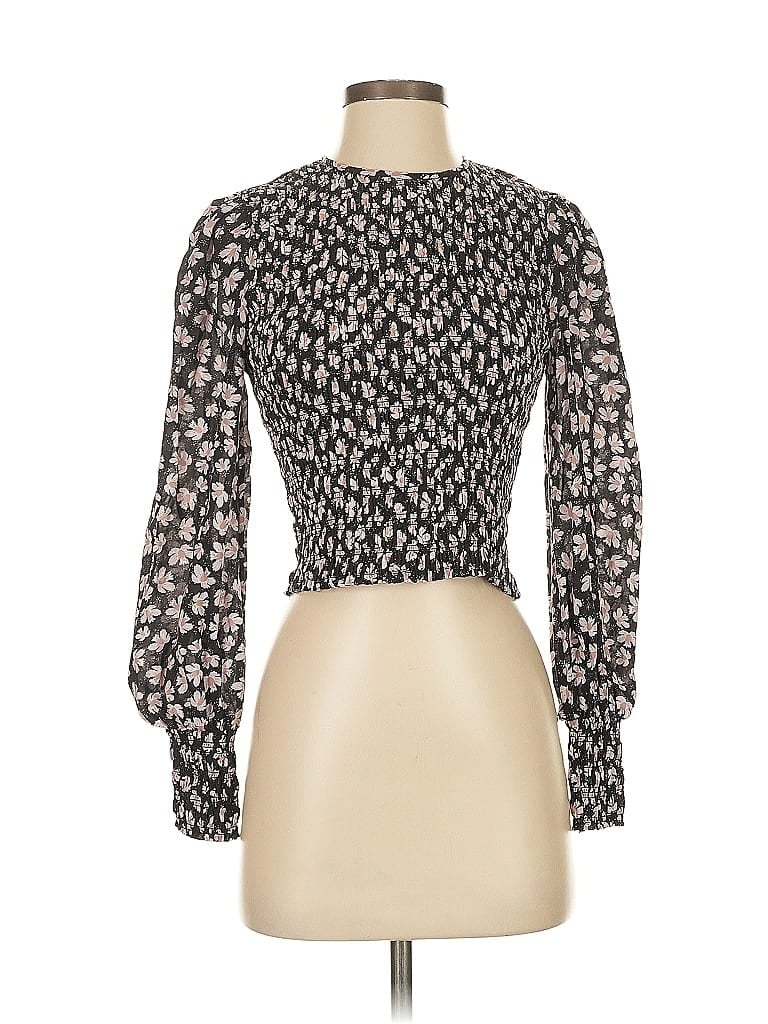Pre-owned Intermix Long Sleeve Blouse In Black