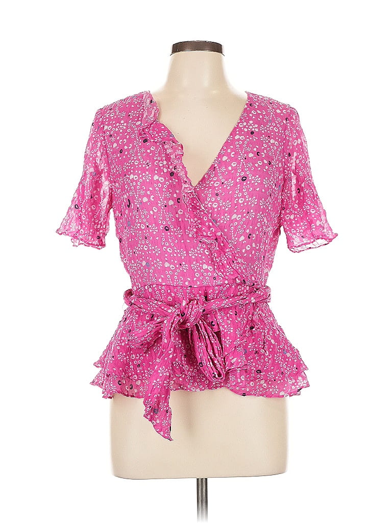 Tanya Taylor Floral Pink Short Sleeve Silk Top Size 12 - photo 1