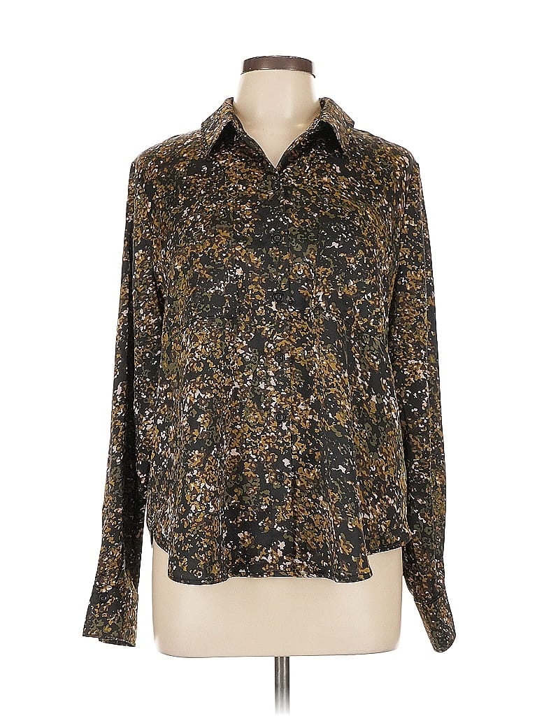 Evereve 100% Polyester Floral Brown Long Sleeve Blouse Size L - photo 1